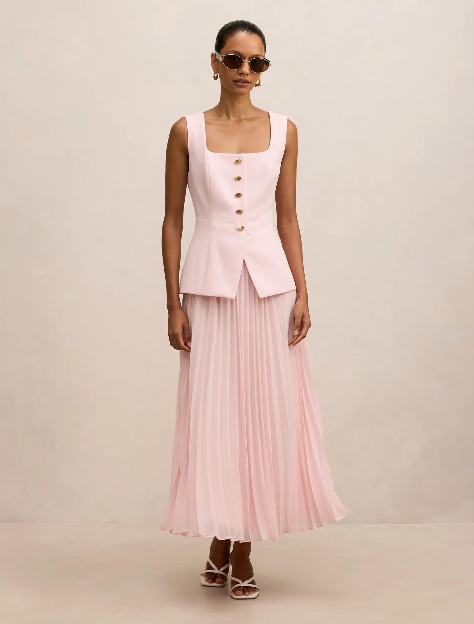 Halsey Petite Pleated Waistcoat Maxi Cherry Blossom