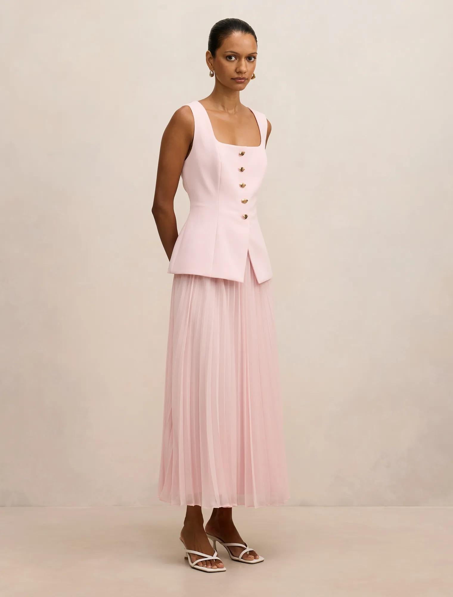 Halsey Petite Pleated Waistcoat Maxi Cherry Blossom