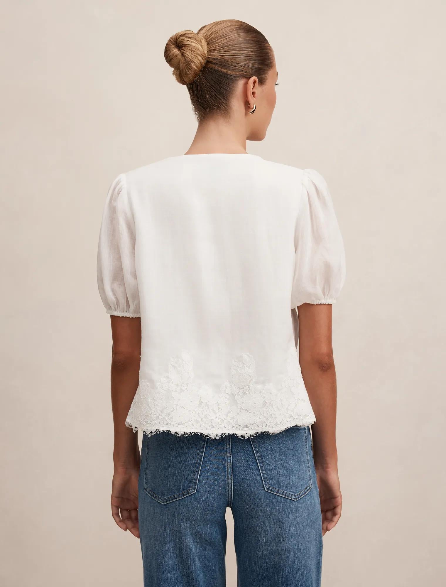 Sable Lace Scallop Blouse Porcelain