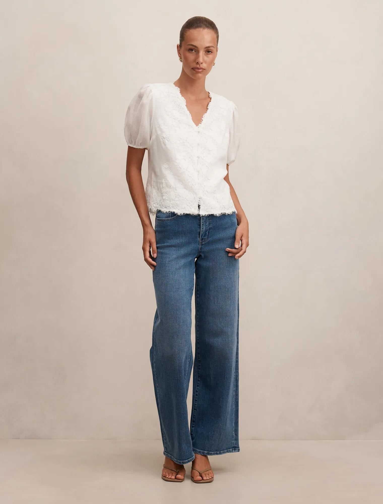Sable Lace Scallop Blouse Porcelain