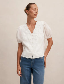 Sable Lace Scallop Blouse Porcelain
