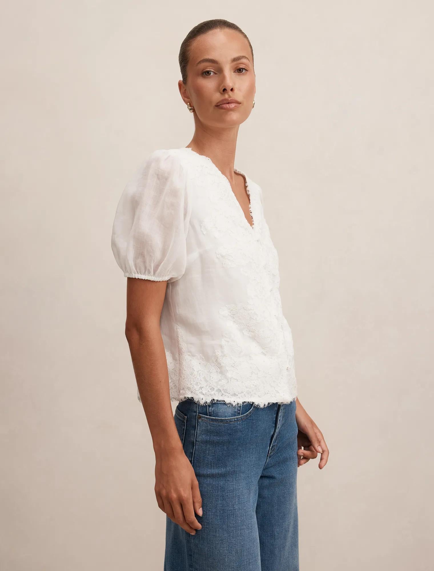 Sable Lace Scallop Blouse Porcelain