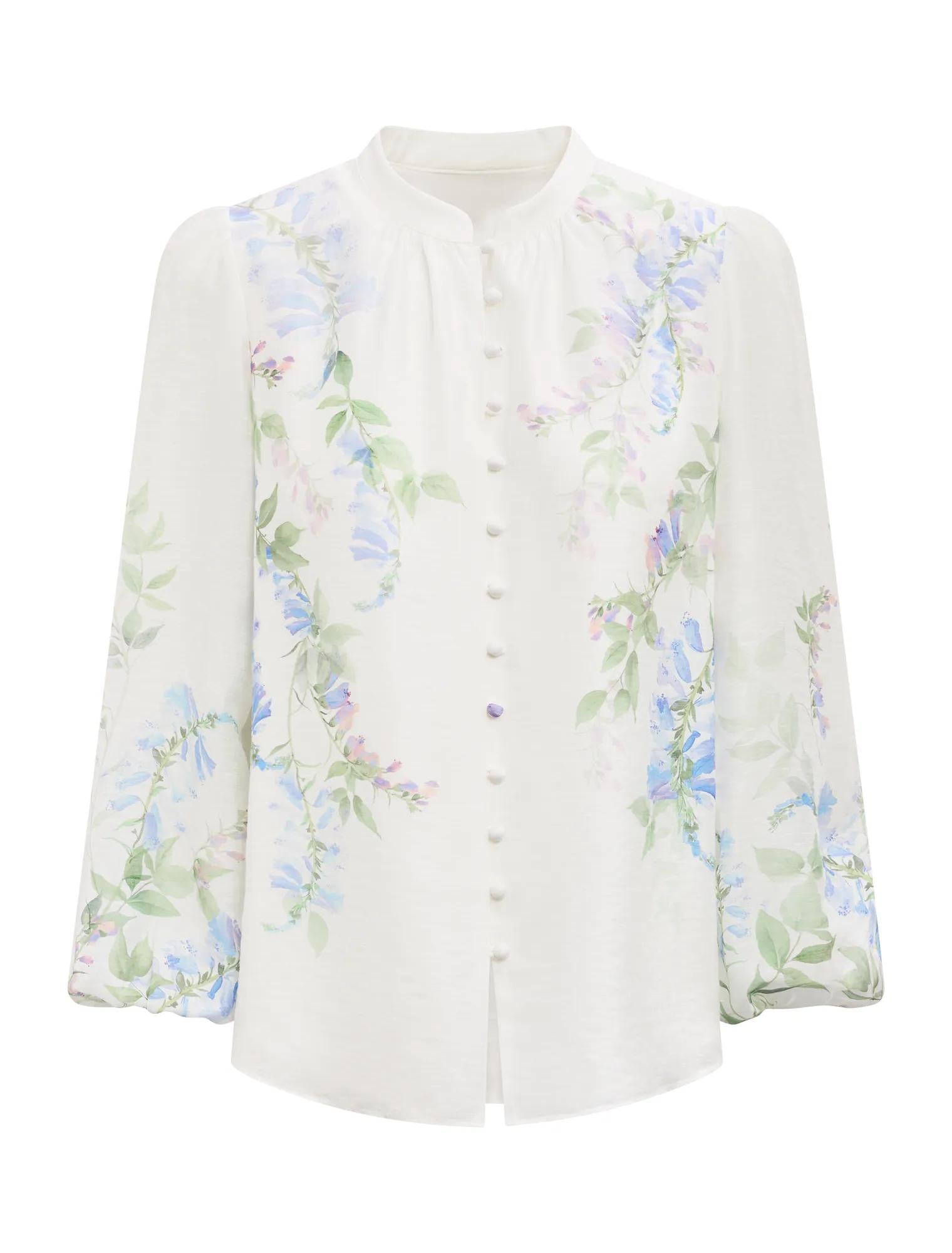 Dove Placement Print Blouse Wisteria Floral_mannequin