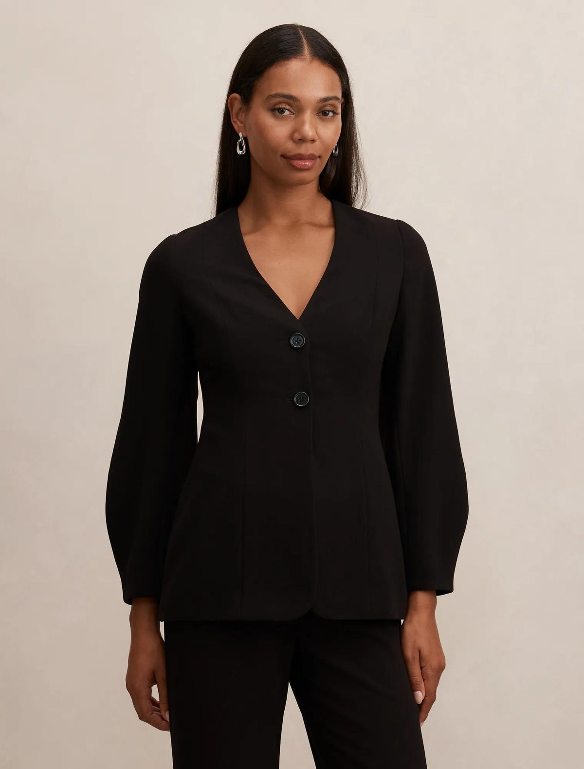 Lizzie Collarless Blazer Black Suit