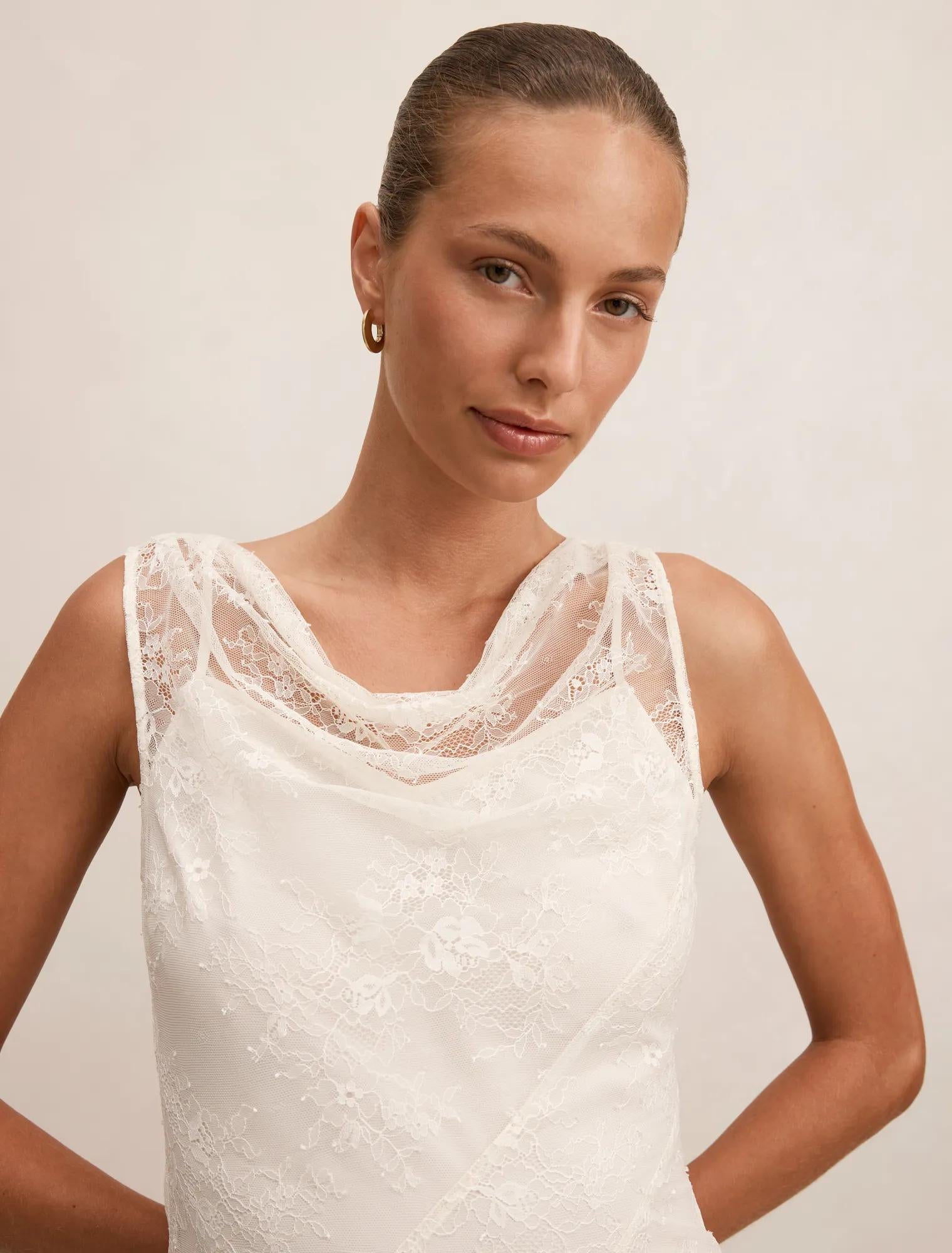 Jenna Panelled Lace Dress Ecru