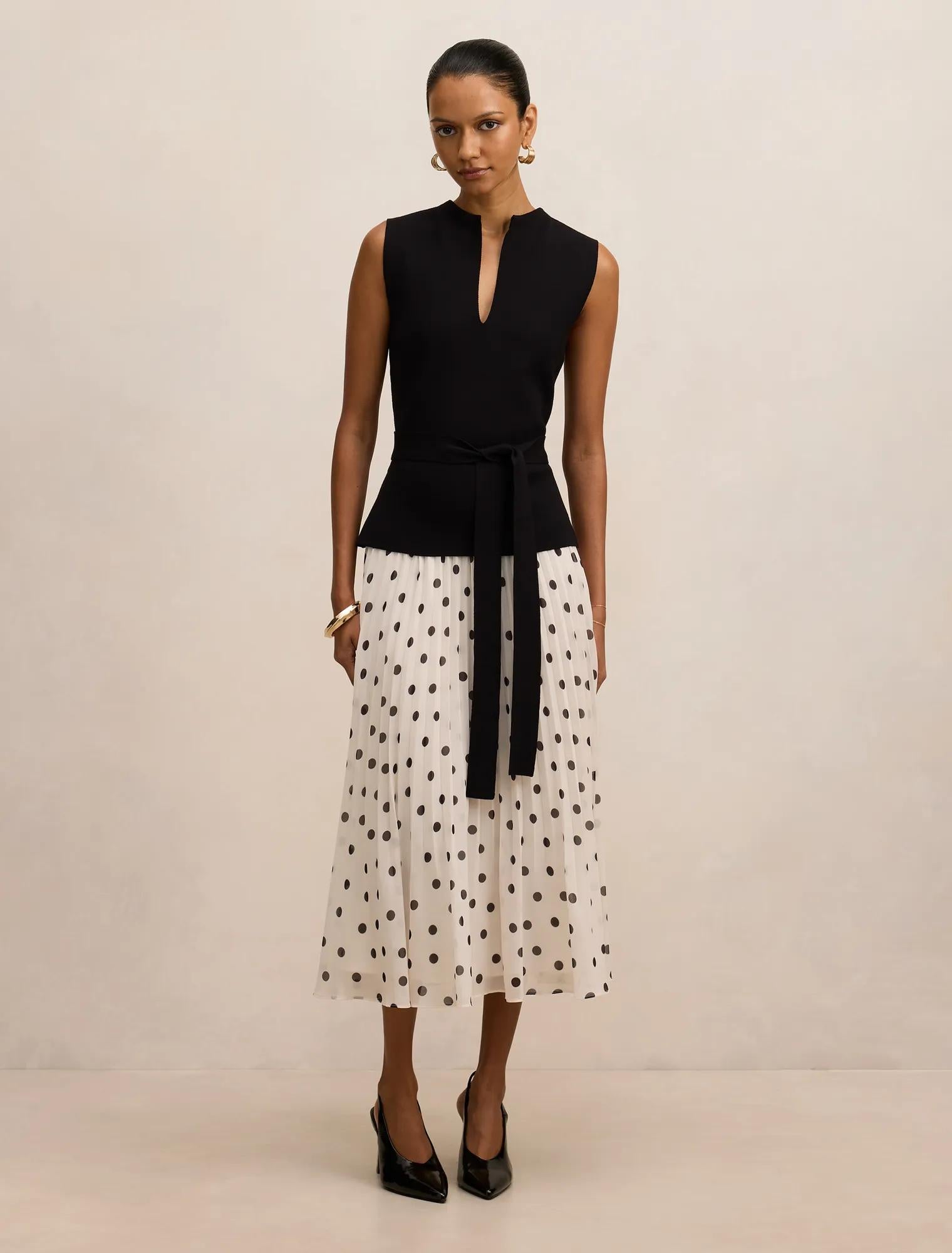 Tanya Petite Woven Mix Knit Dress Mono