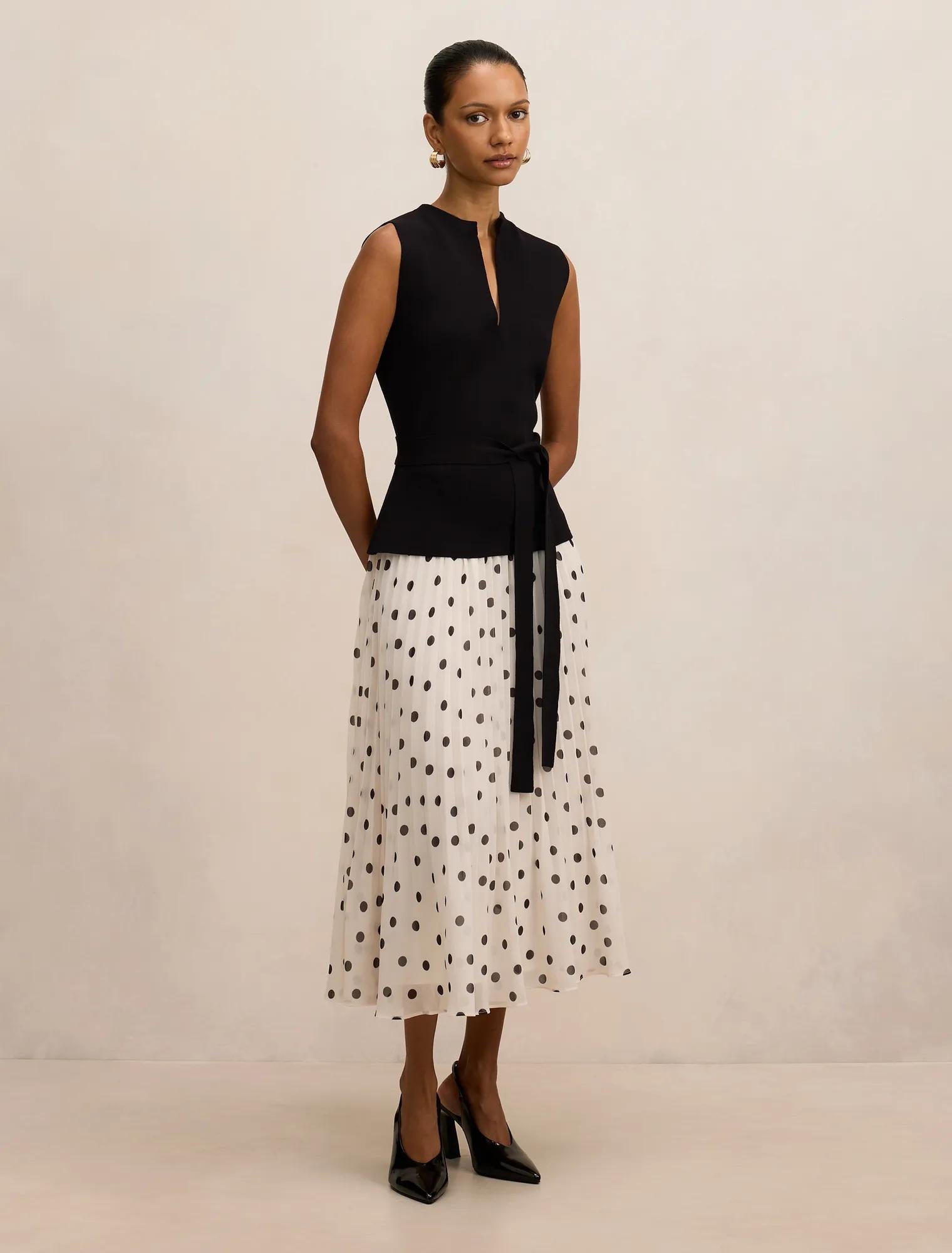 Tanya Petite Woven Mix Knit Dress Mono