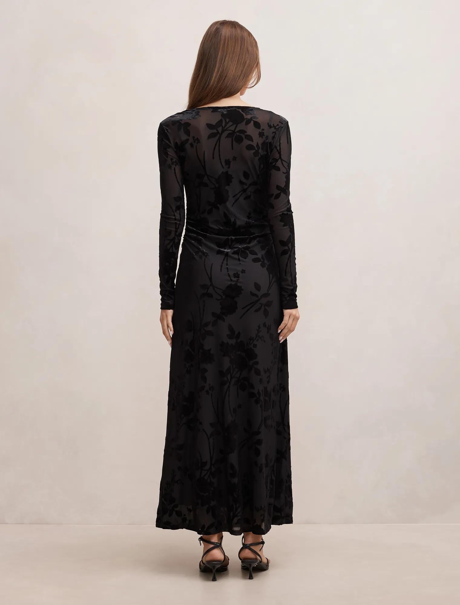Angelina Mesh Burnout Midi Dress Black