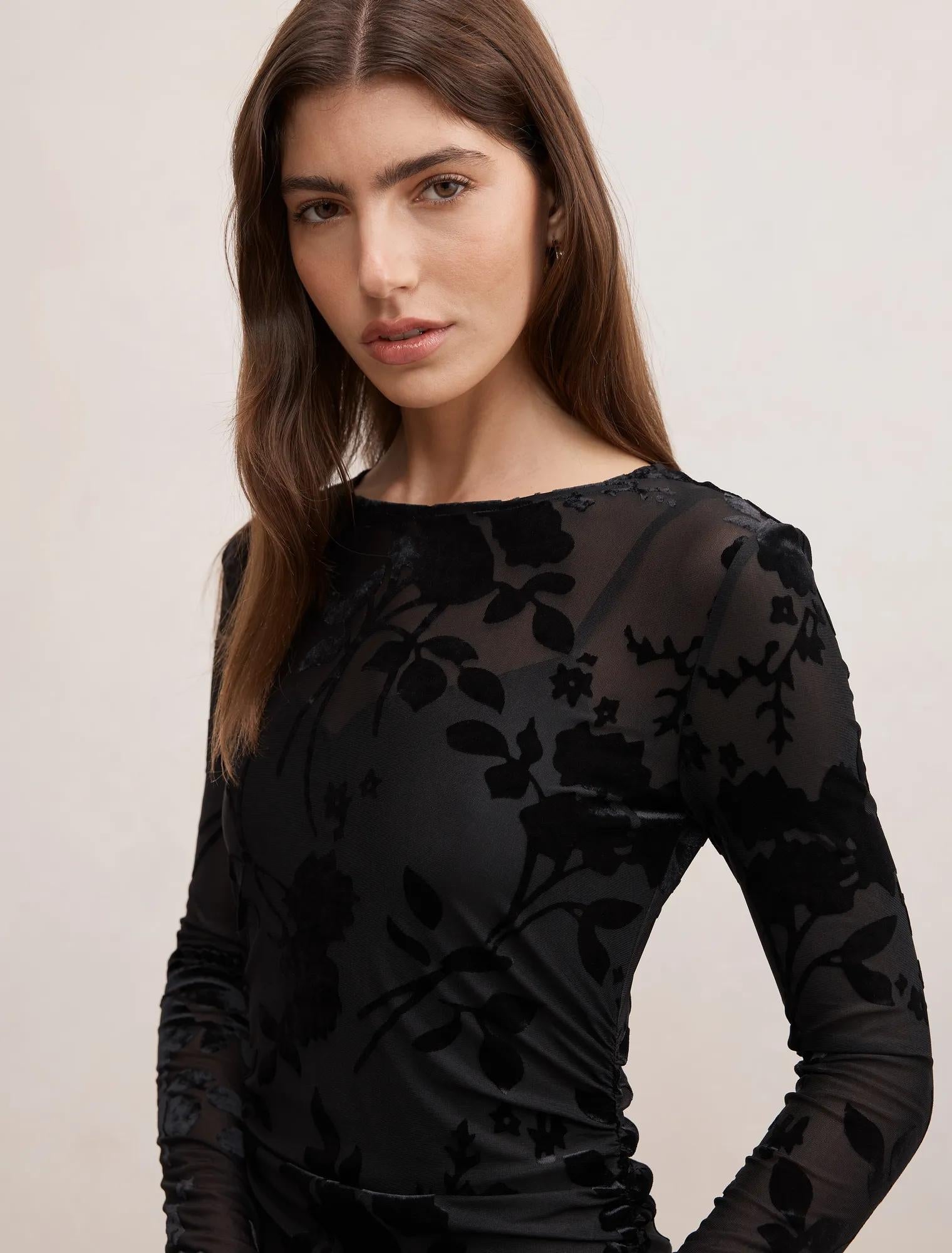 Angelina Mesh Burnout Midi Dress Black