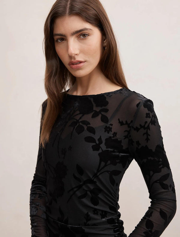 Angelina Mesh Burnout Midi Dress Black