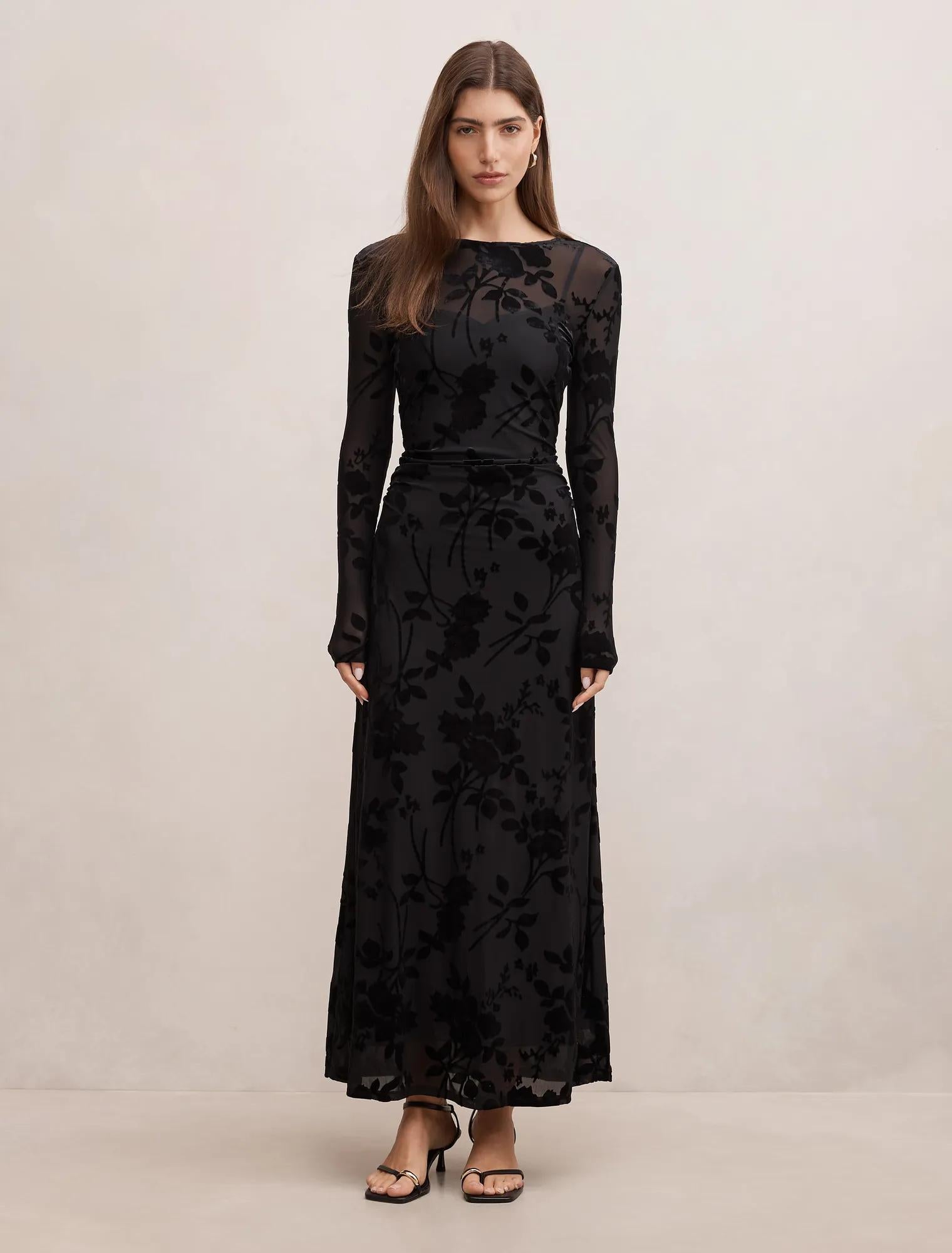Angelina Mesh Burnout Midi Dress Black