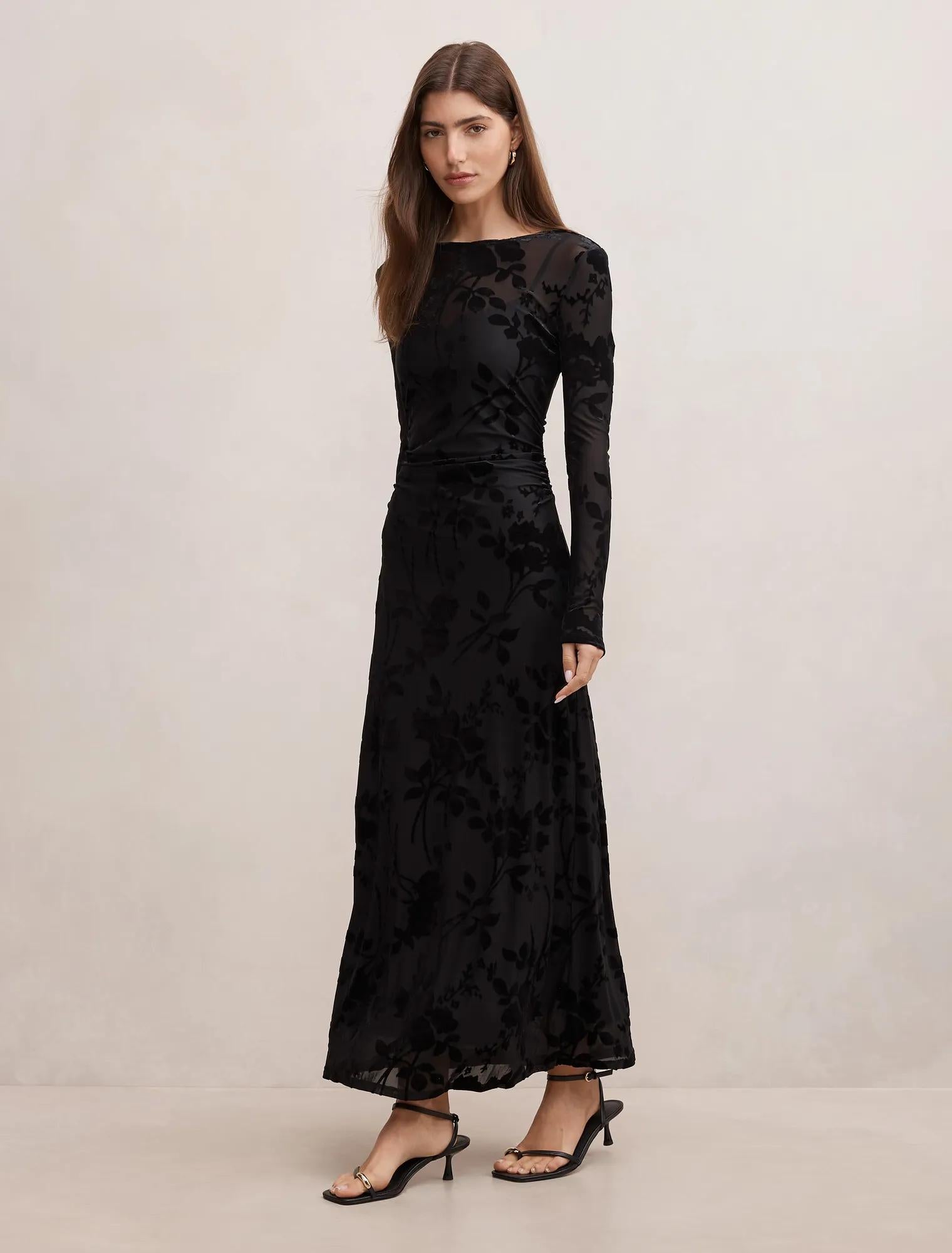 Angelina Mesh Burnout Midi Dress Black