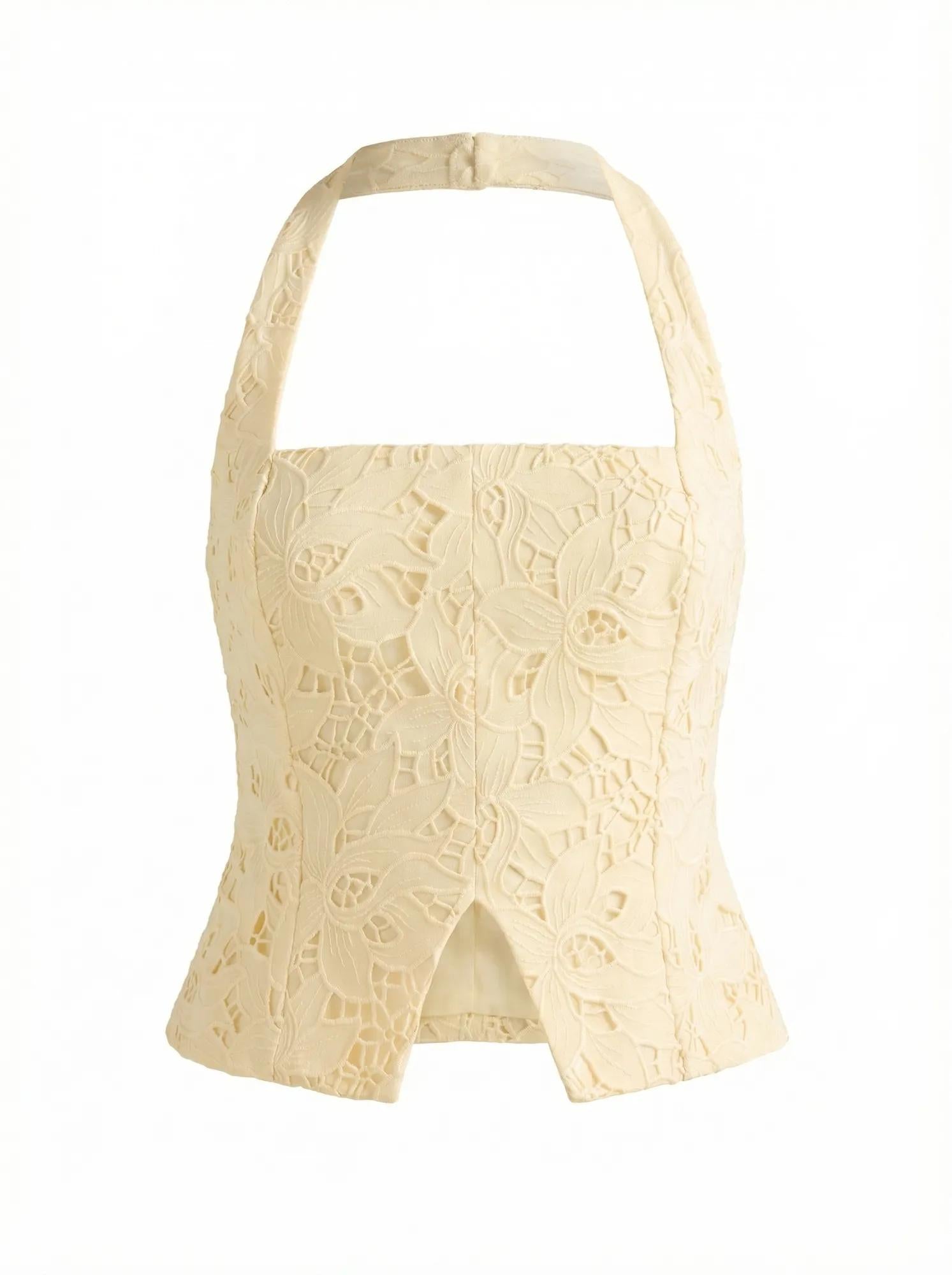 Sally Lace Halter Top Soft Yellow co-ord_mannequin
