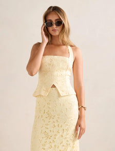 Sally Lace Halter Top Soft Yellow co-ord