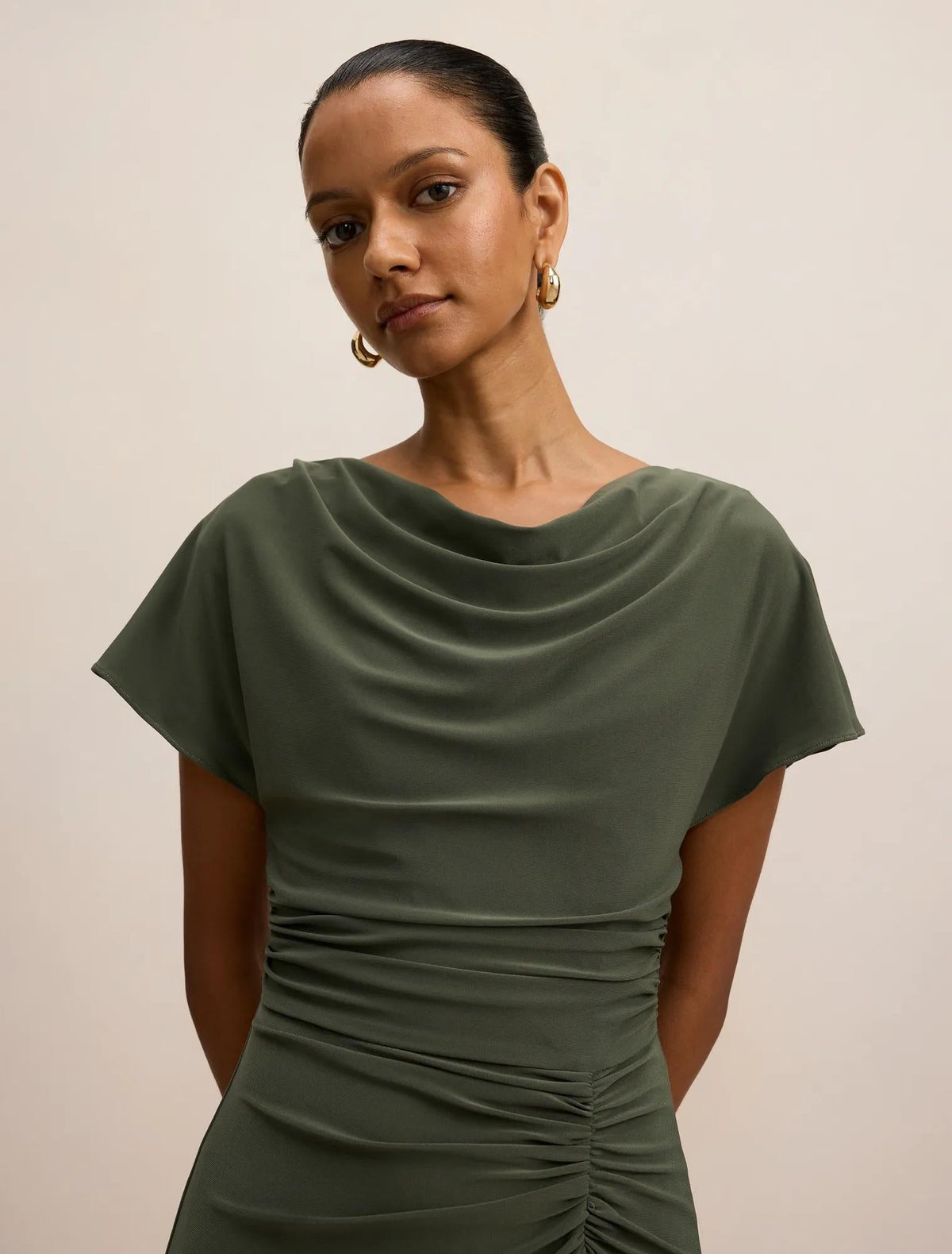 Tahnee Petite Ruched Waist Midi Thyme Green