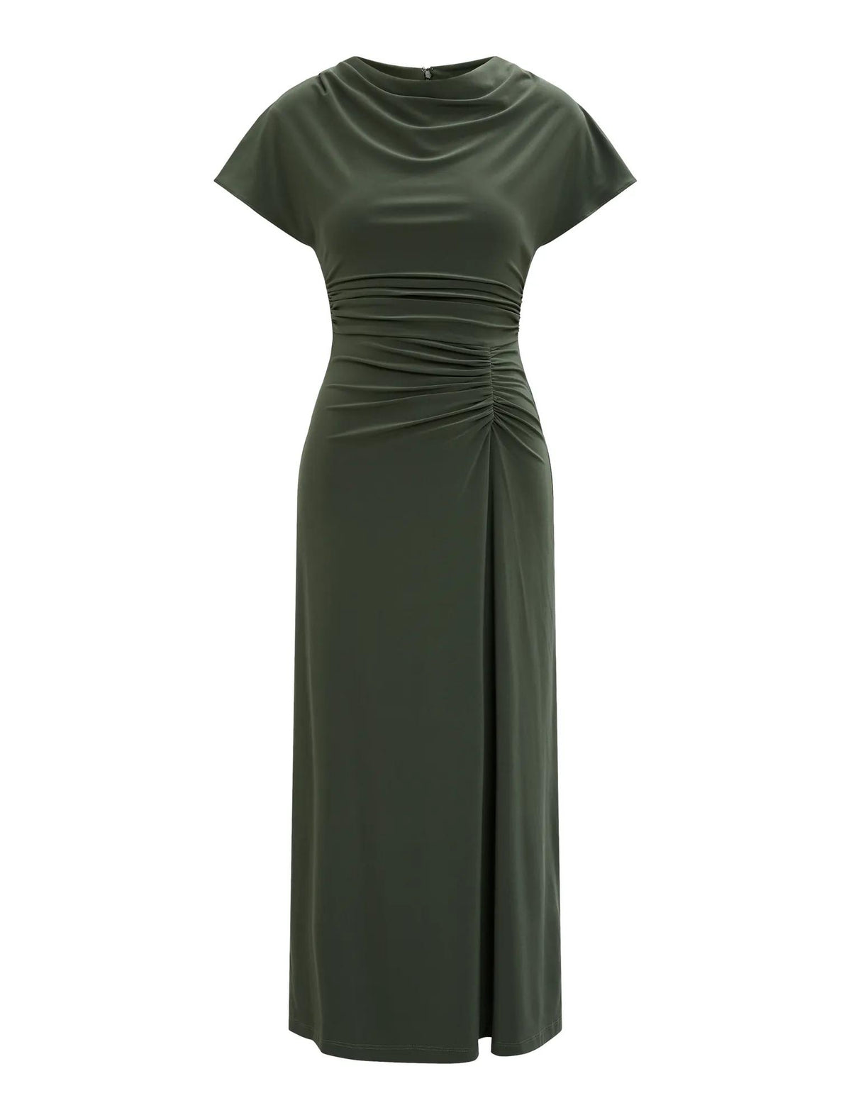Tahnee Petite Ruched Waist Midi Thyme Green_mannequin