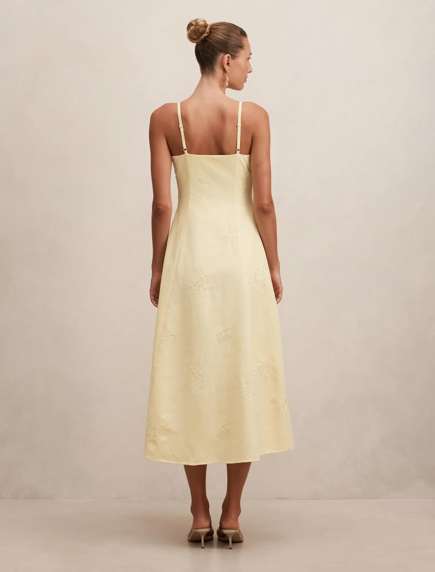Tiffany Embroidery Sequin Midi Spring Daffodil