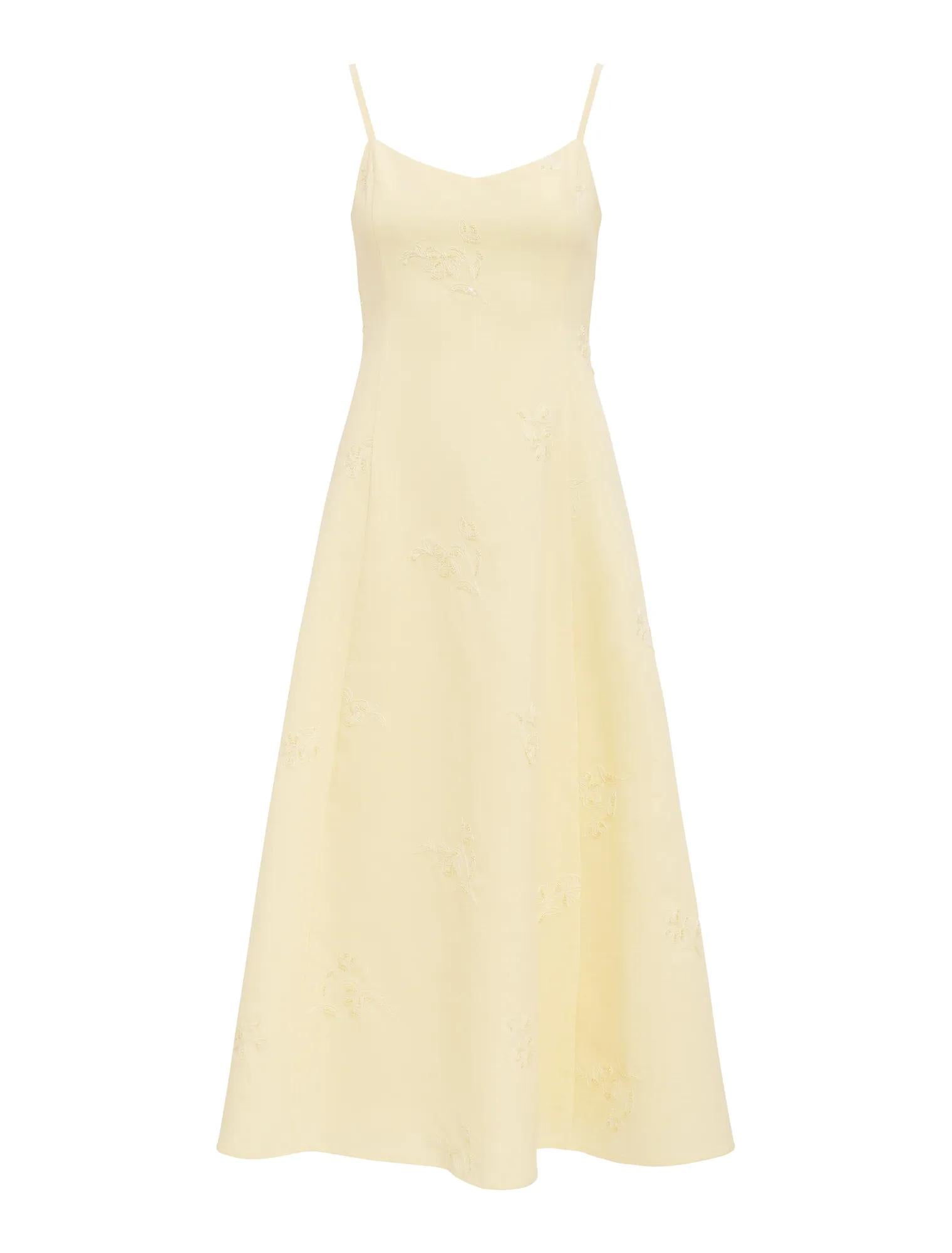 Tiffany Embroidery Sequin Midi Spring Daffodil_mannequin