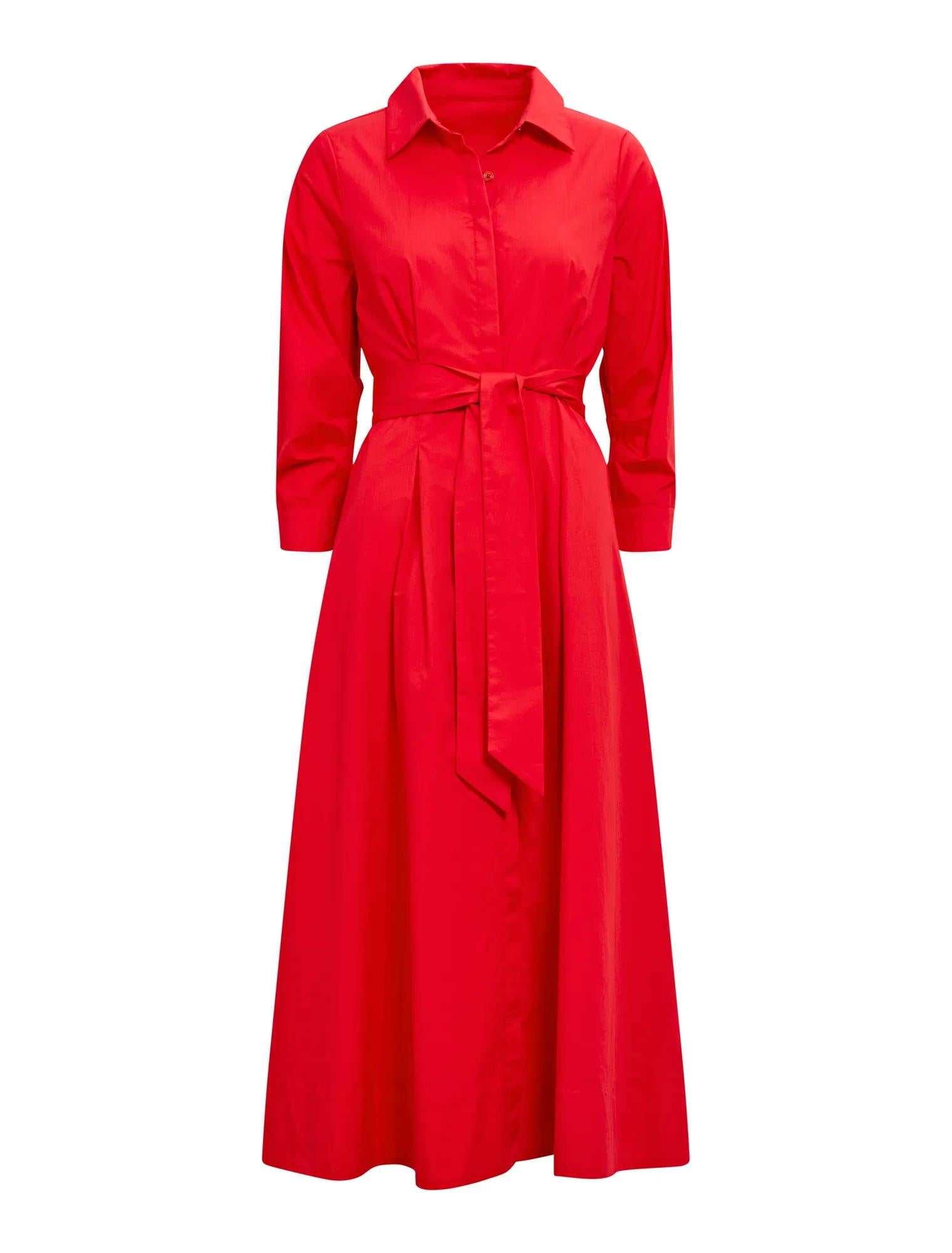 Sally Cotton Shirt Midi Dress Red_mannequin