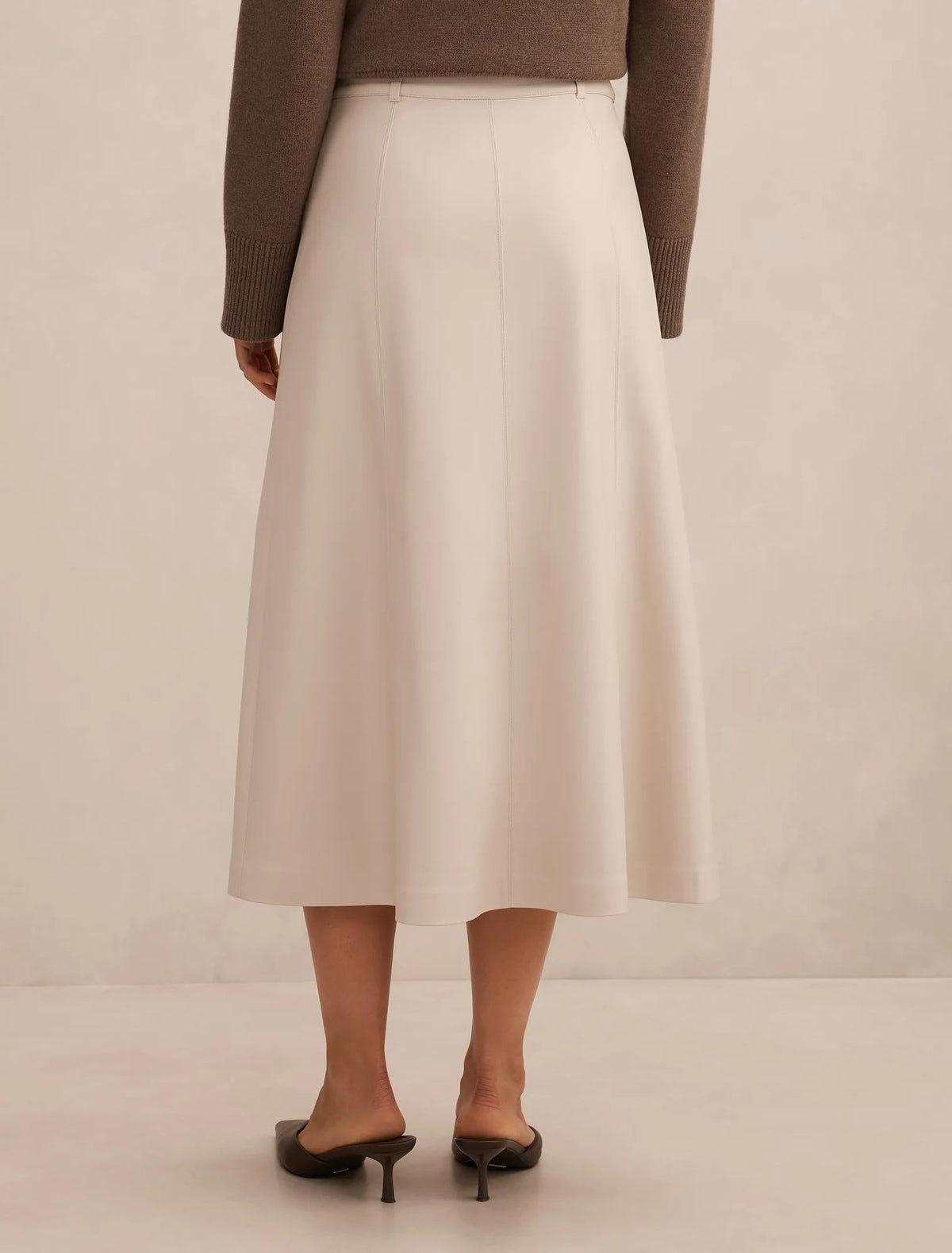 Isla Vegan Leather Midi Skirt Bone