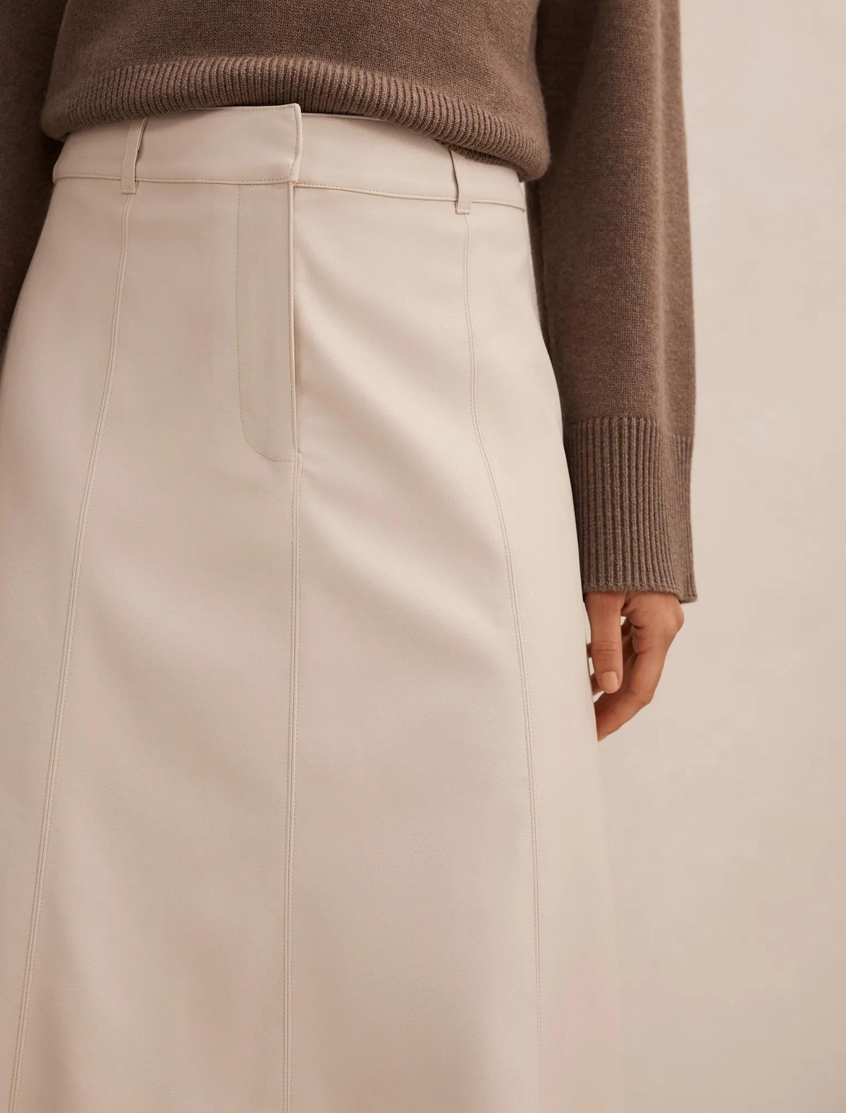 Isla Vegan Leather Midi Skirt Bone