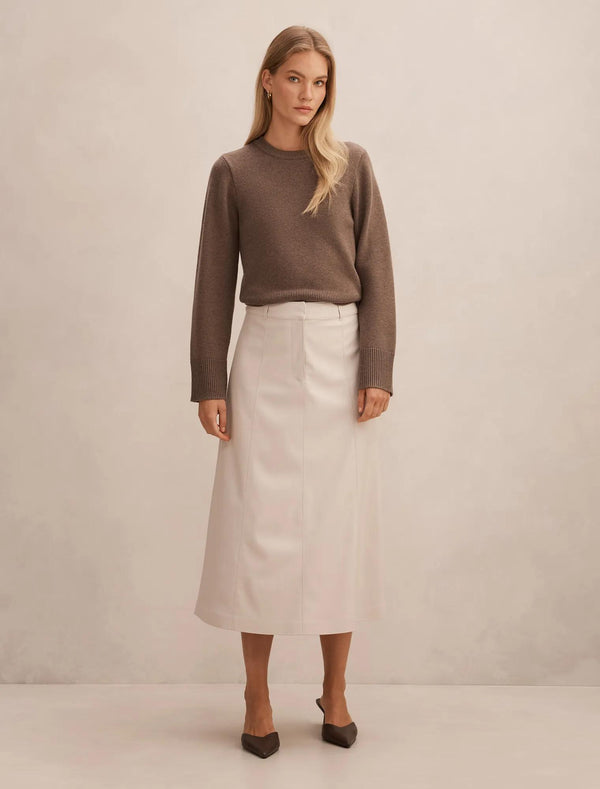 Isla Vegan Leather Midi Skirt Bone