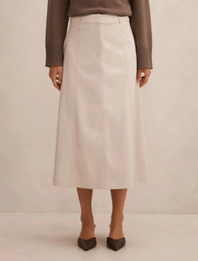 Isla Vegan Leather Midi Skirt Bone