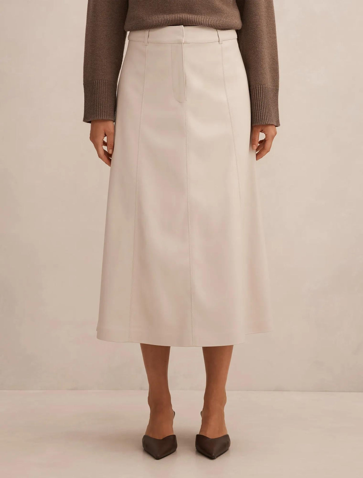 Isla Vegan Leather Midi Skirt Bone