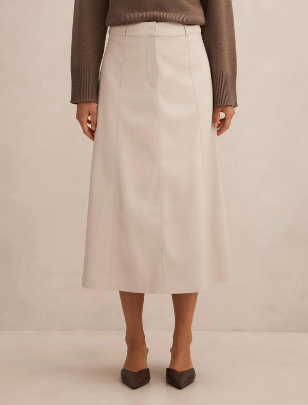 Isla Vegan Leather Midi Skirt Bone