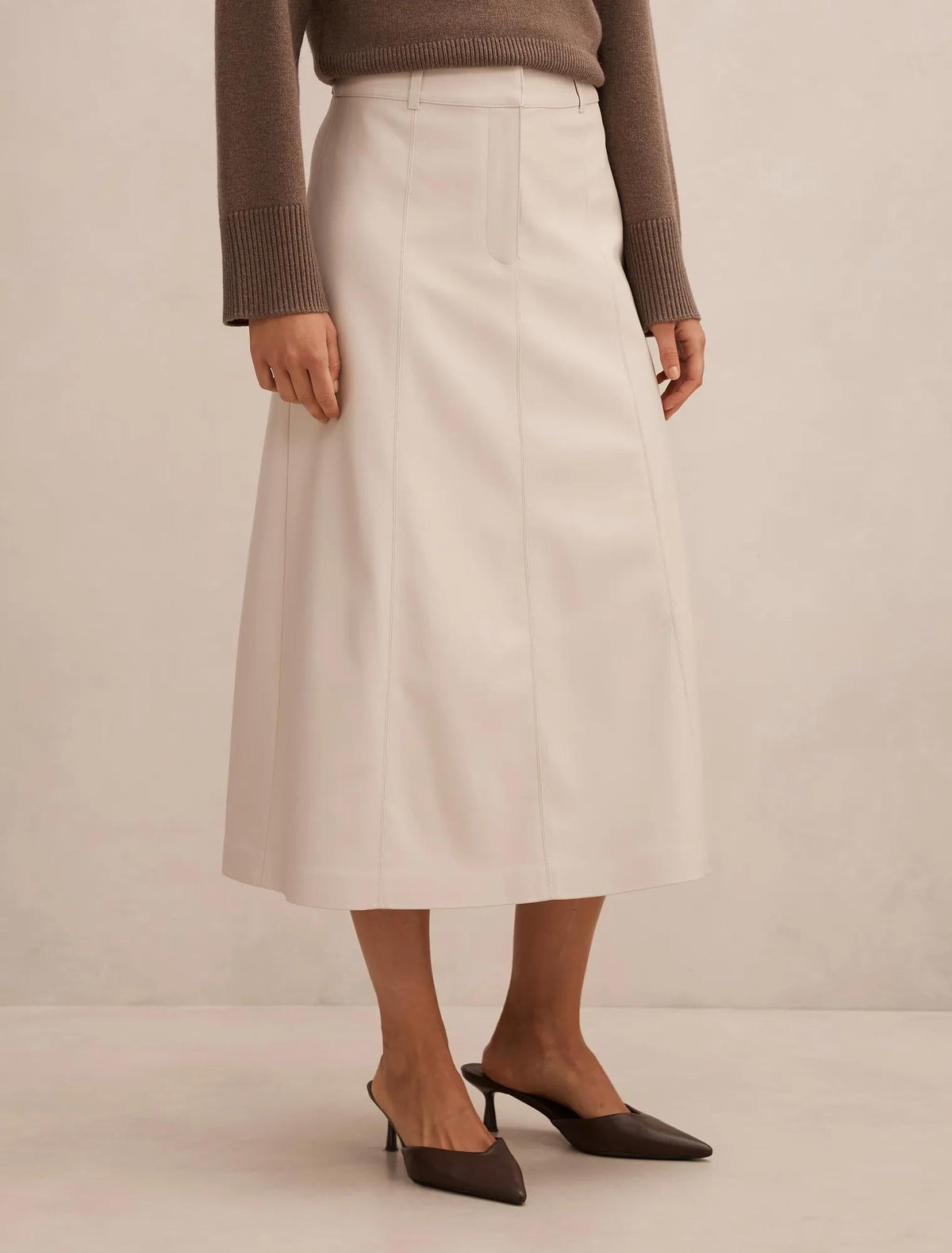 Isla Vegan Leather Midi Skirt Bone