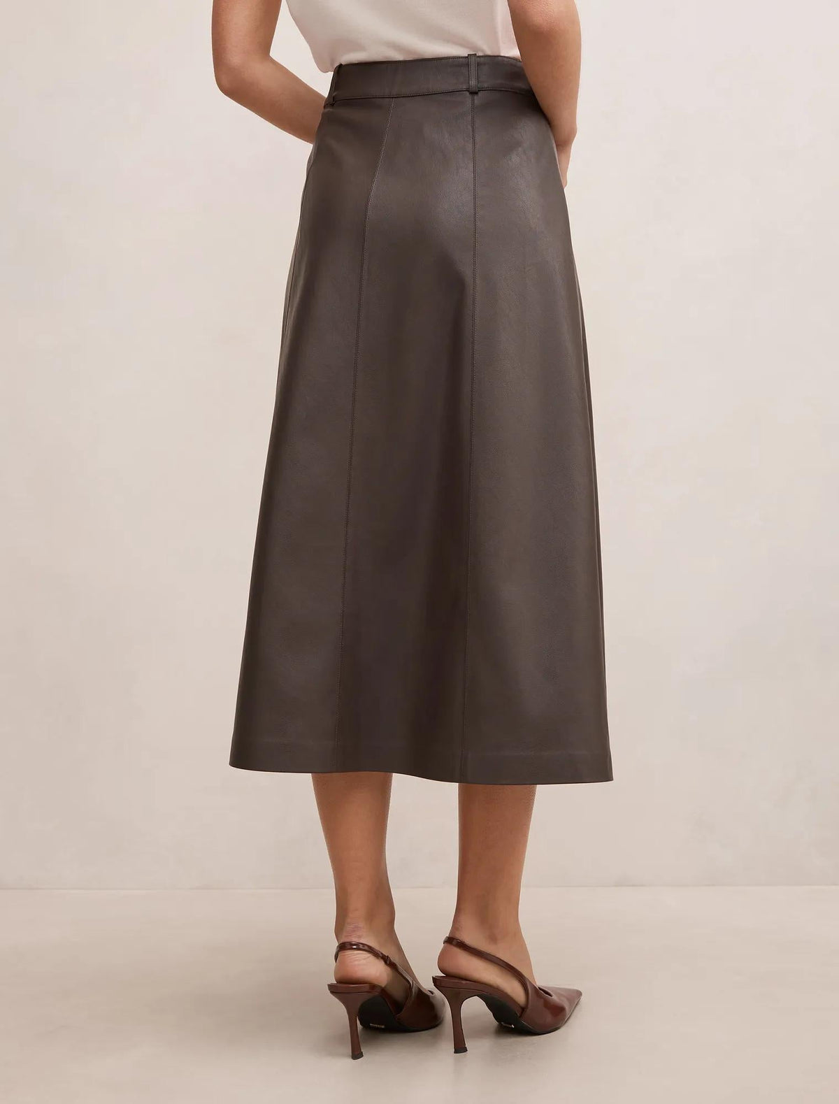 Isla Vegan Leather Midi Skirt Chocolate