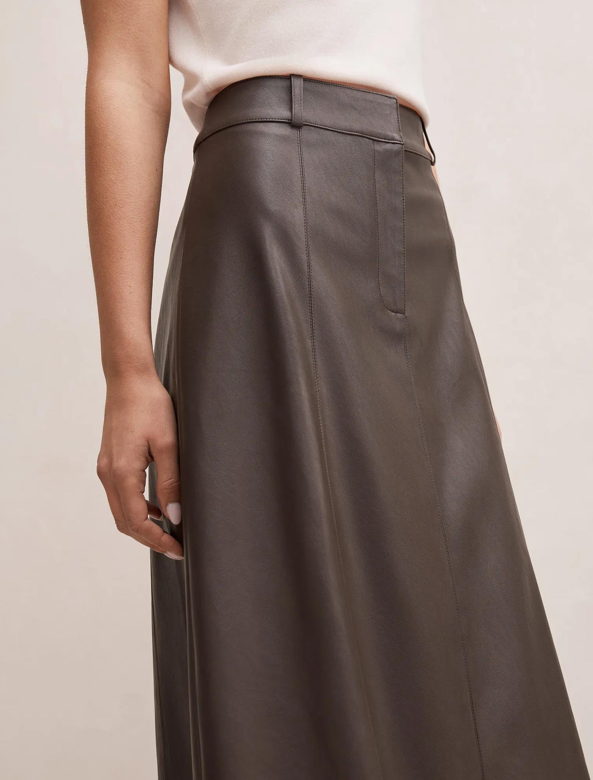 Isla Vegan Leather Midi Skirt Chocolate