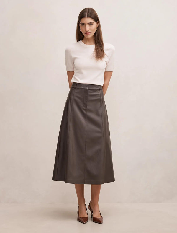 Isla Vegan Leather Midi Skirt Chocolate