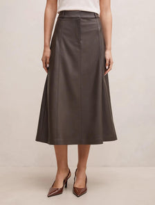 Isla Vegan Leather Midi Skirt Chocolate