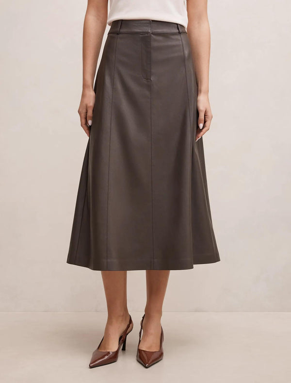 Isla Vegan Leather Midi Skirt Chocolate