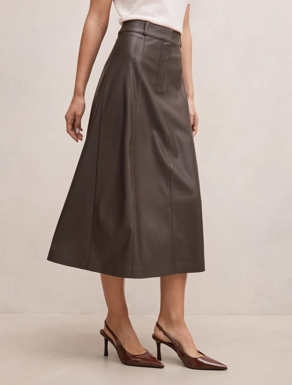 Isla Vegan Leather Midi Skirt Chocolate