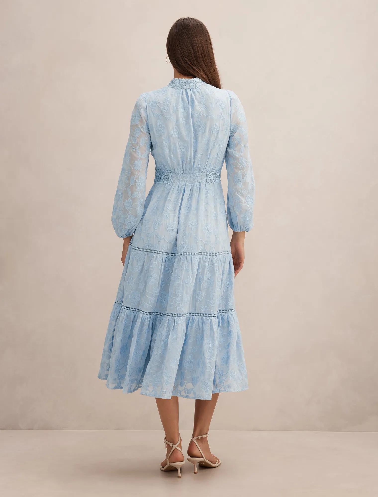 Nala Embroidered Midi Dress Soft Blue