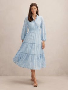 Nala Embroidered Midi Dress Soft Blue