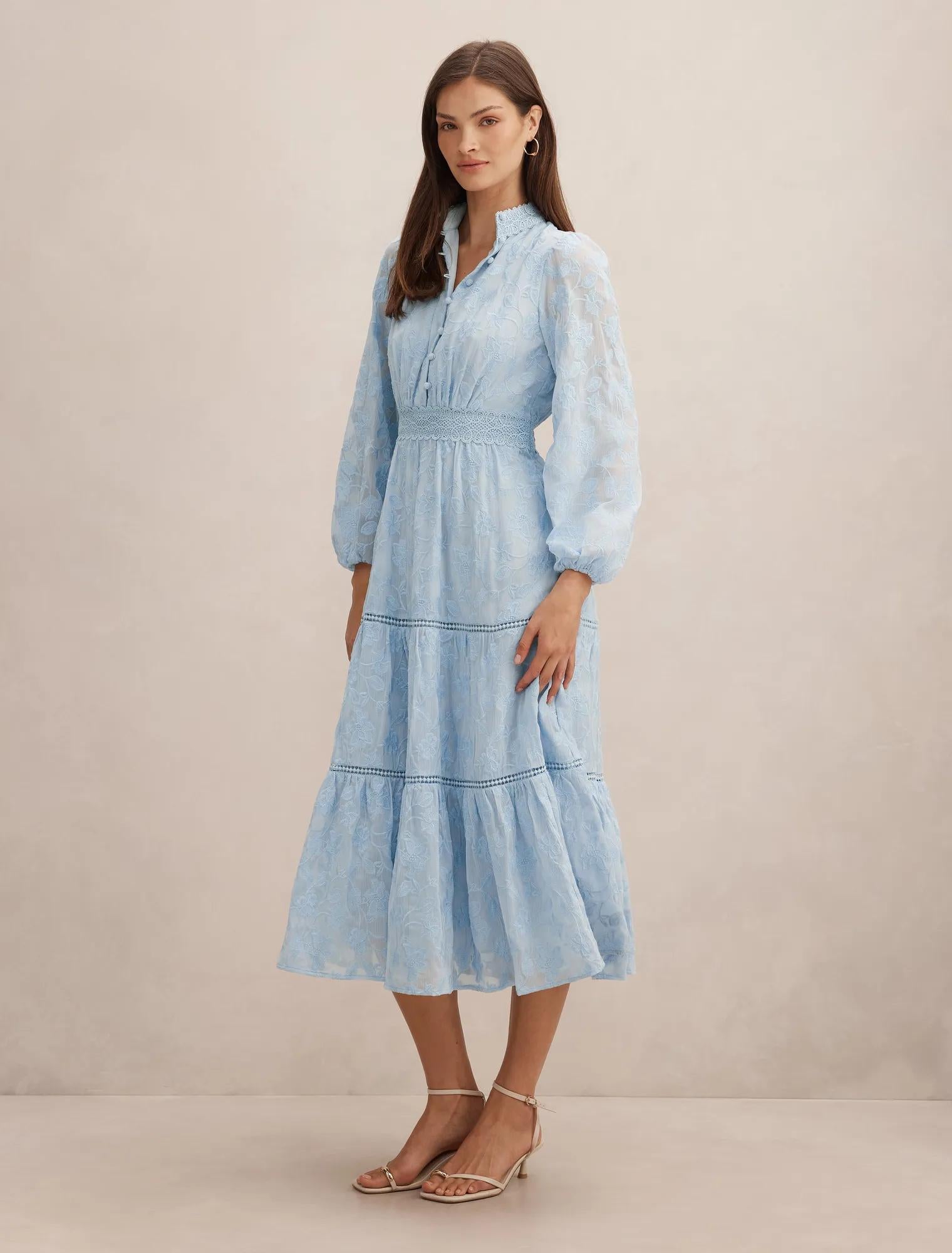Nala Embroidered Midi Dress Soft Blue
