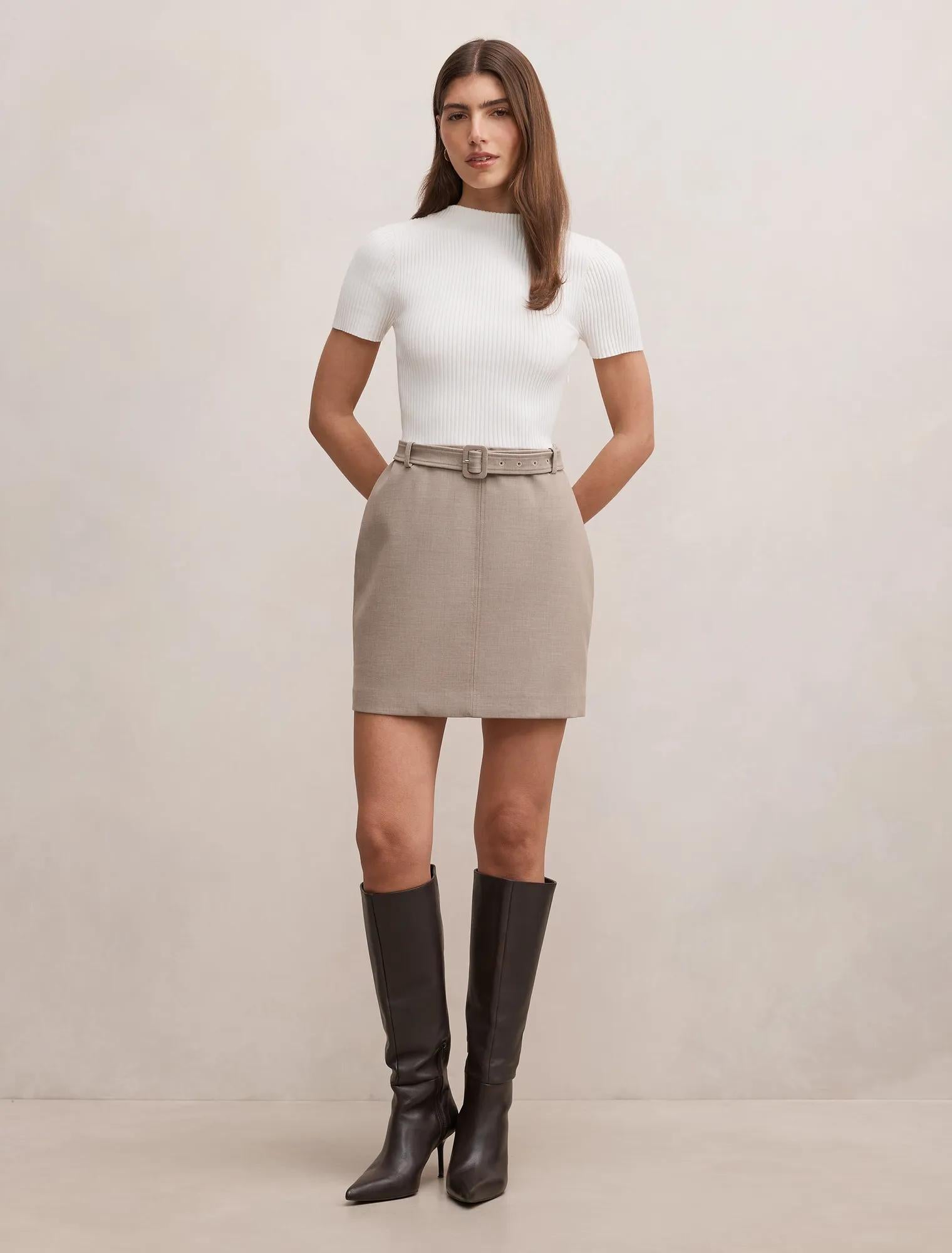 Maya Woven Mixed Mini Dress Neutral Set