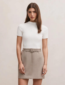 Maya Woven Mixed Mini Dress Neutral Set