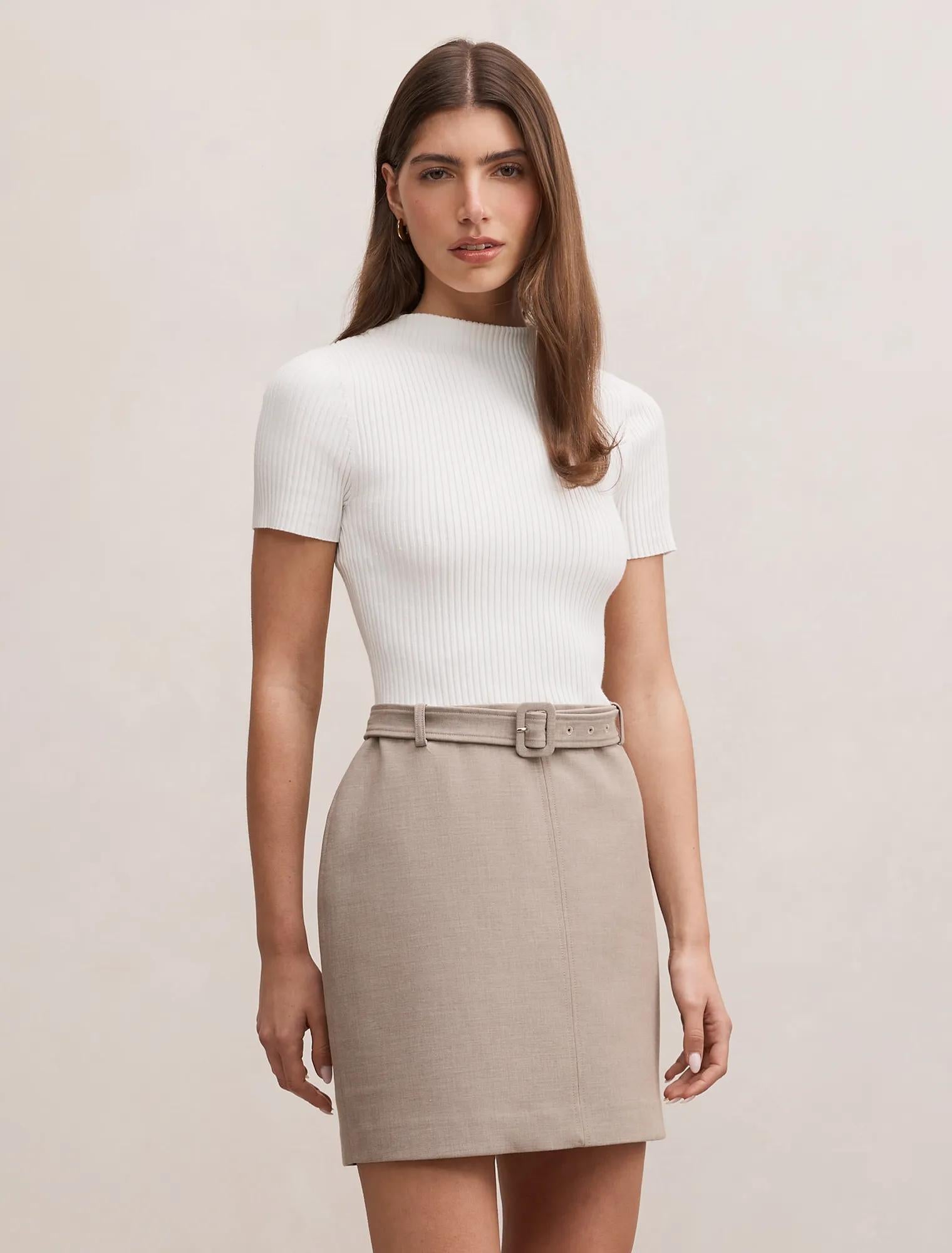 Maya Woven Mixed Mini Dress Neutral Set