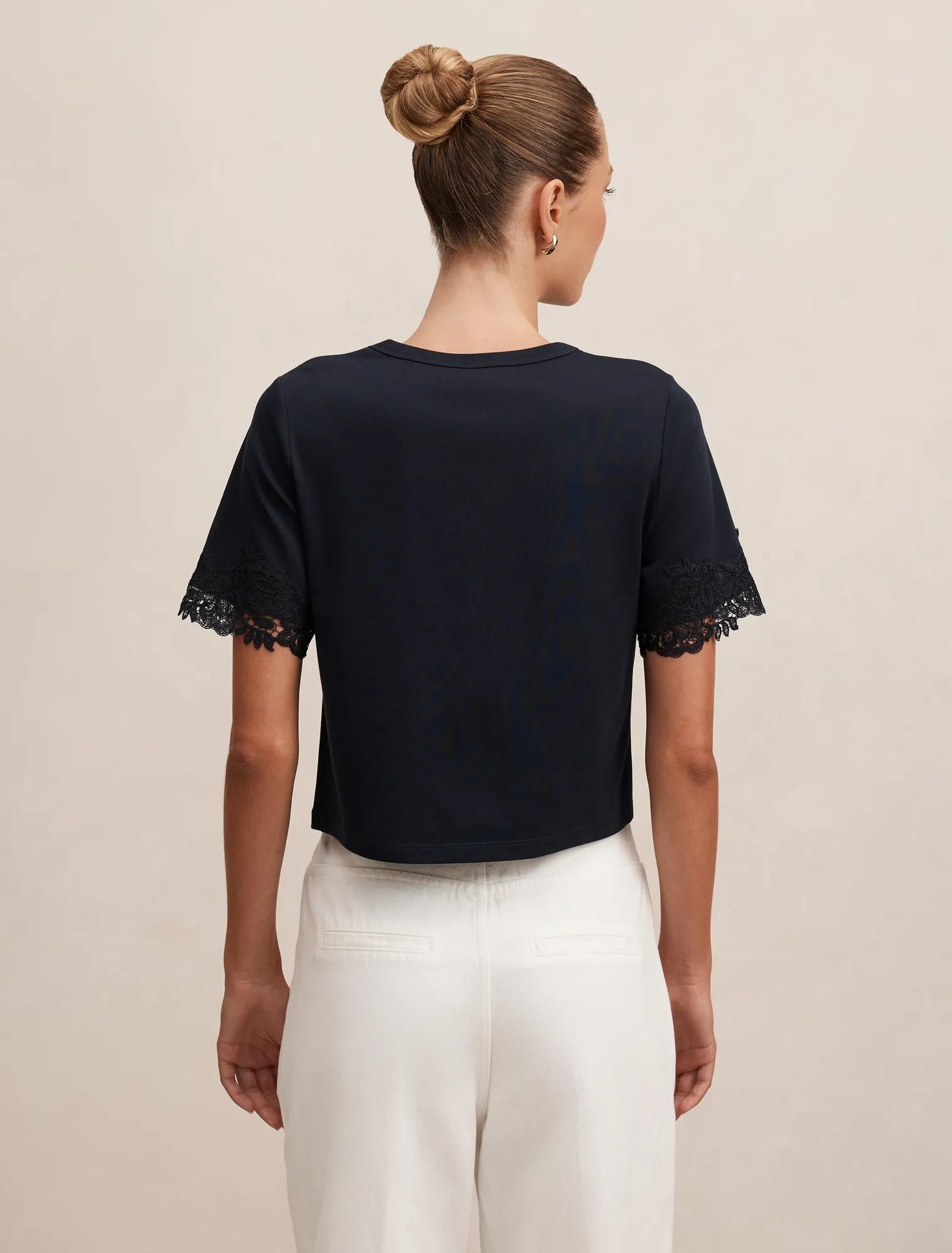 Rosemary Lace Trim Tee Navy