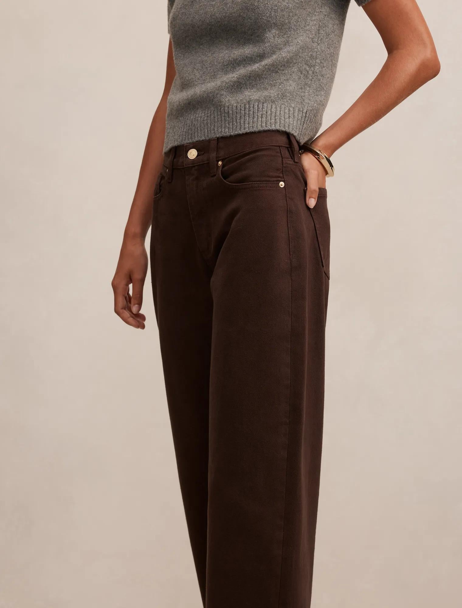Emma Mid Rise Barrel Jeans Chocolate