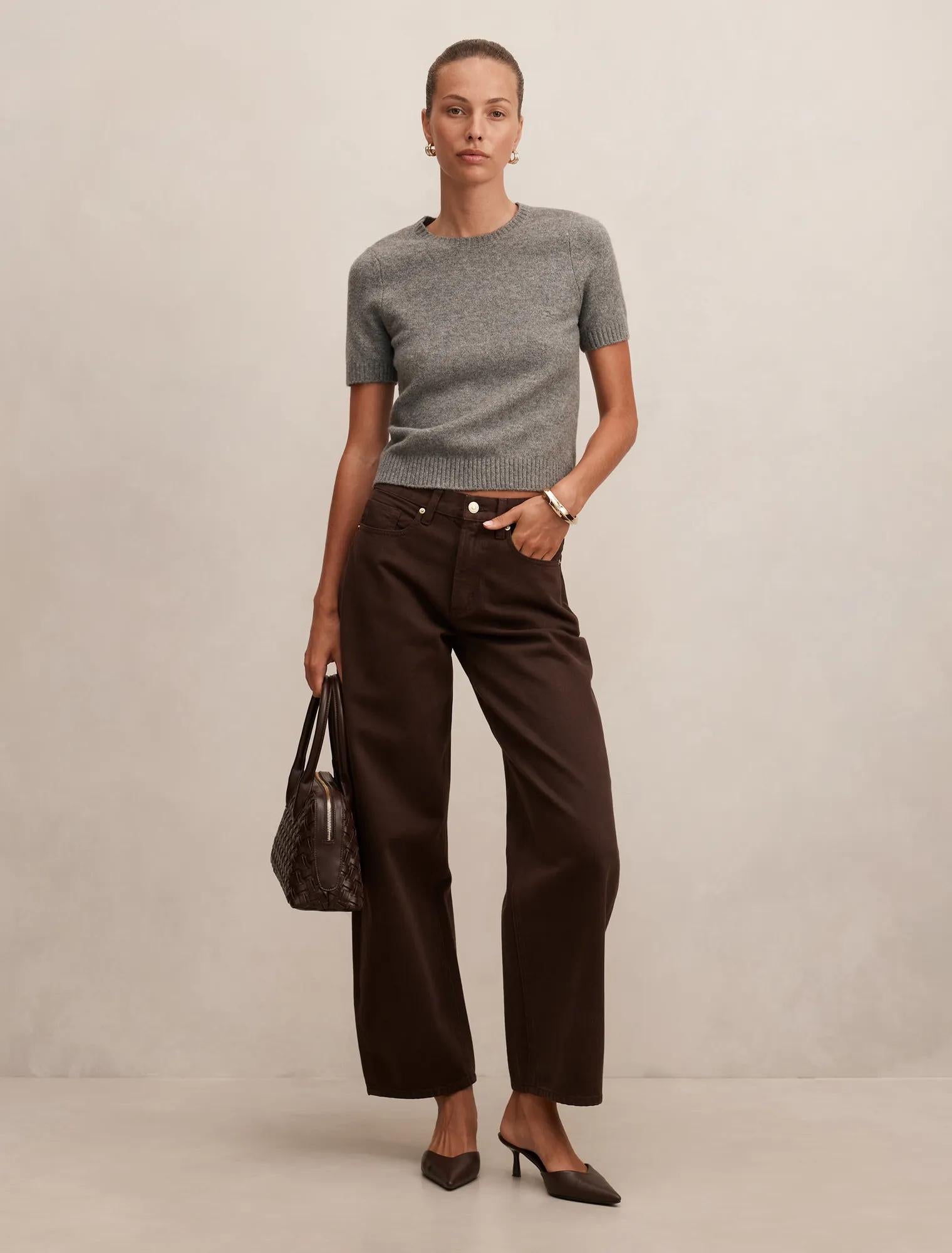 Emma Mid Rise Barrel Jeans Chocolate