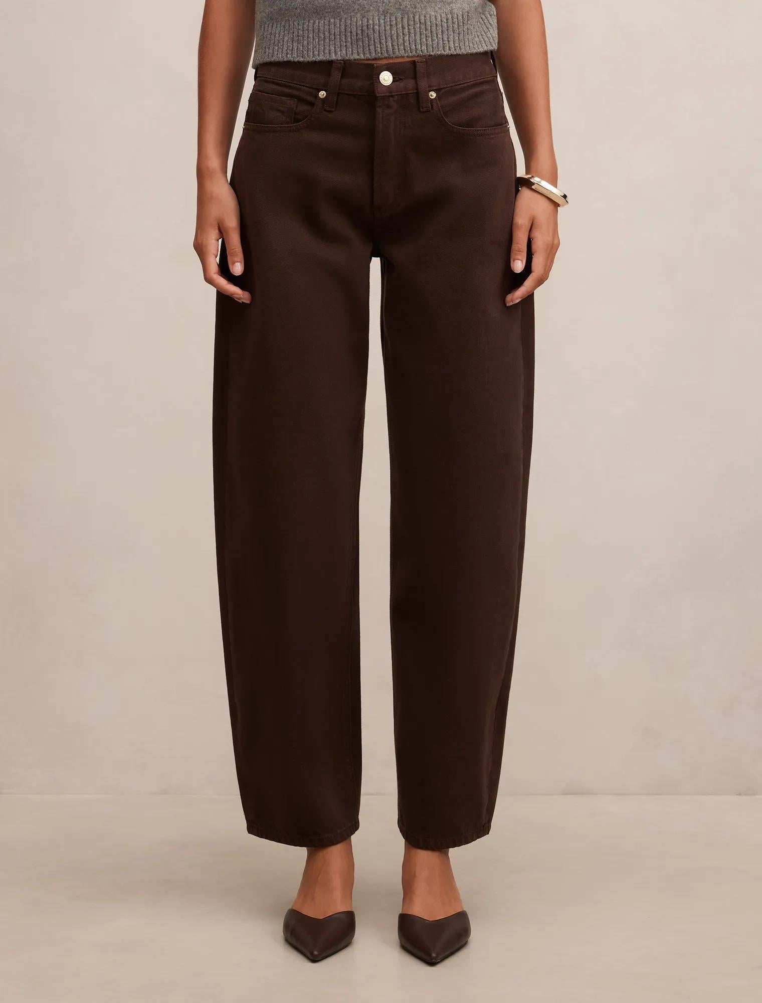 Emma Mid Rise Barrel Jeans Chocolate