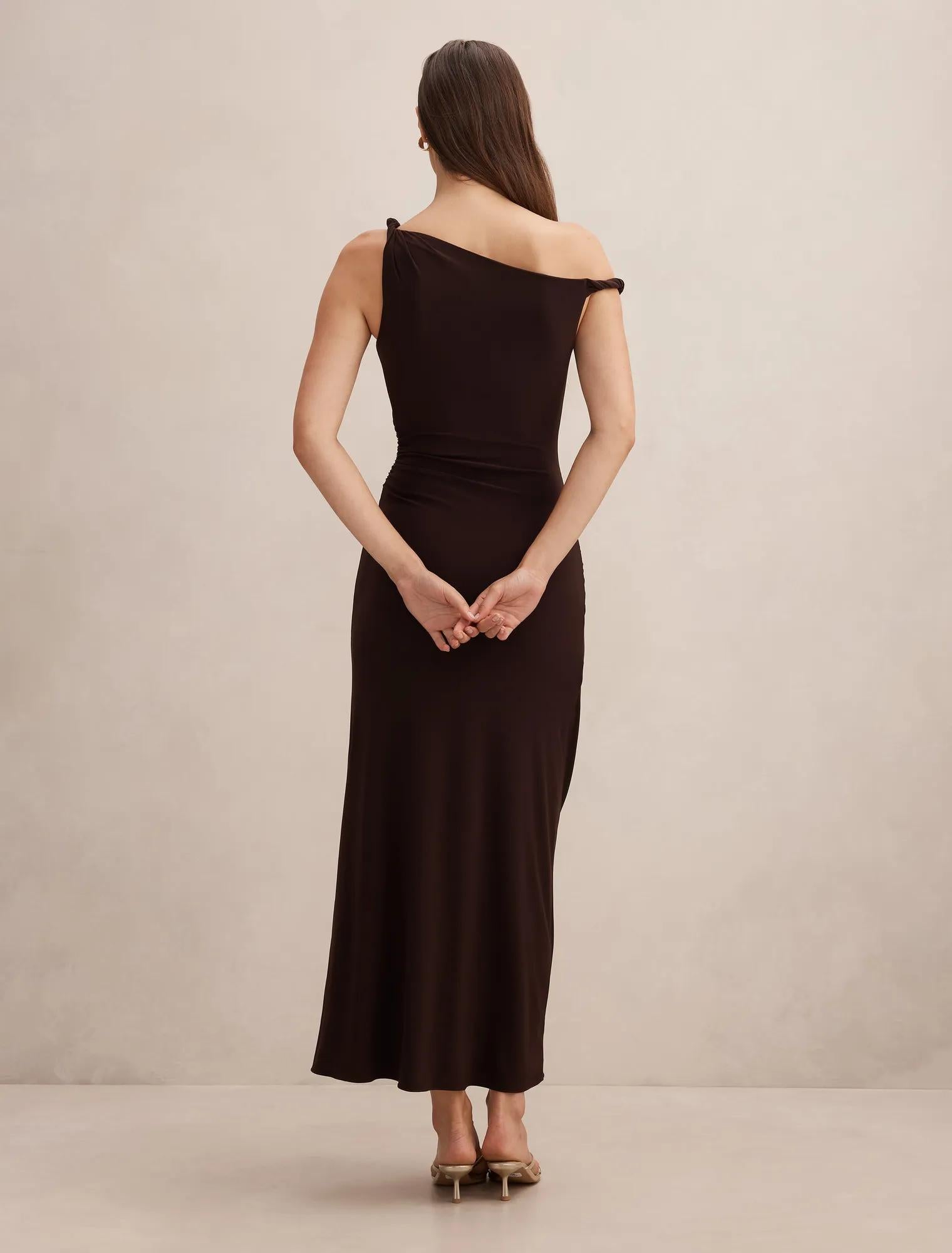 Vicky Asym Jersey Maxi Dark Chocolate