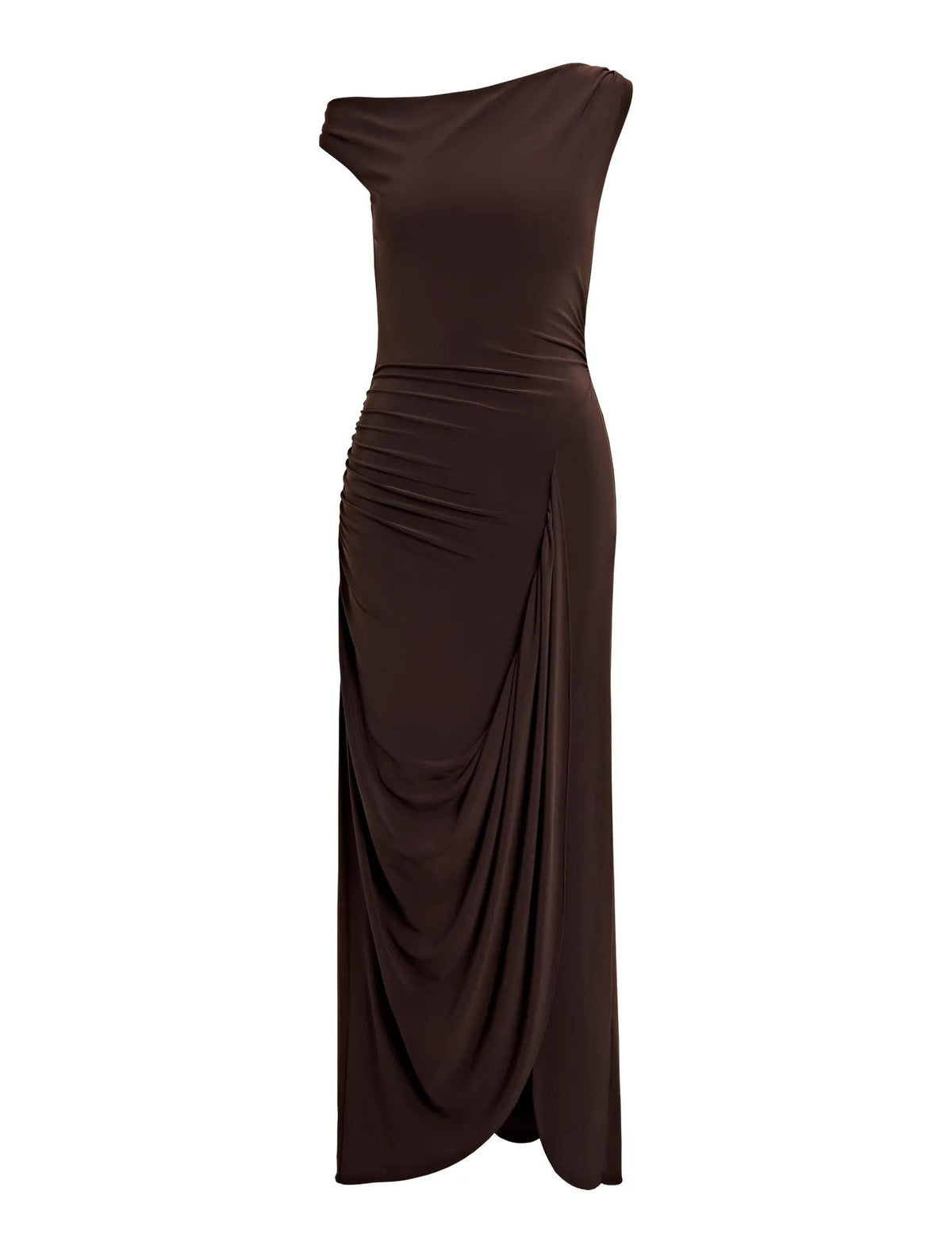 Vicky Asym Jersey Maxi Dark Chocolate_mannequin