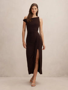 Vicky Asym Jersey Maxi Dark Chocolate