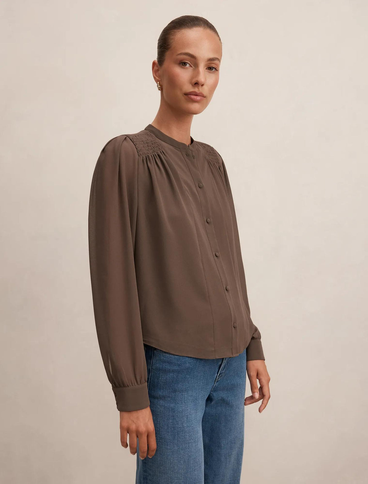 Rory Sheering Blouse Vintage Khaki